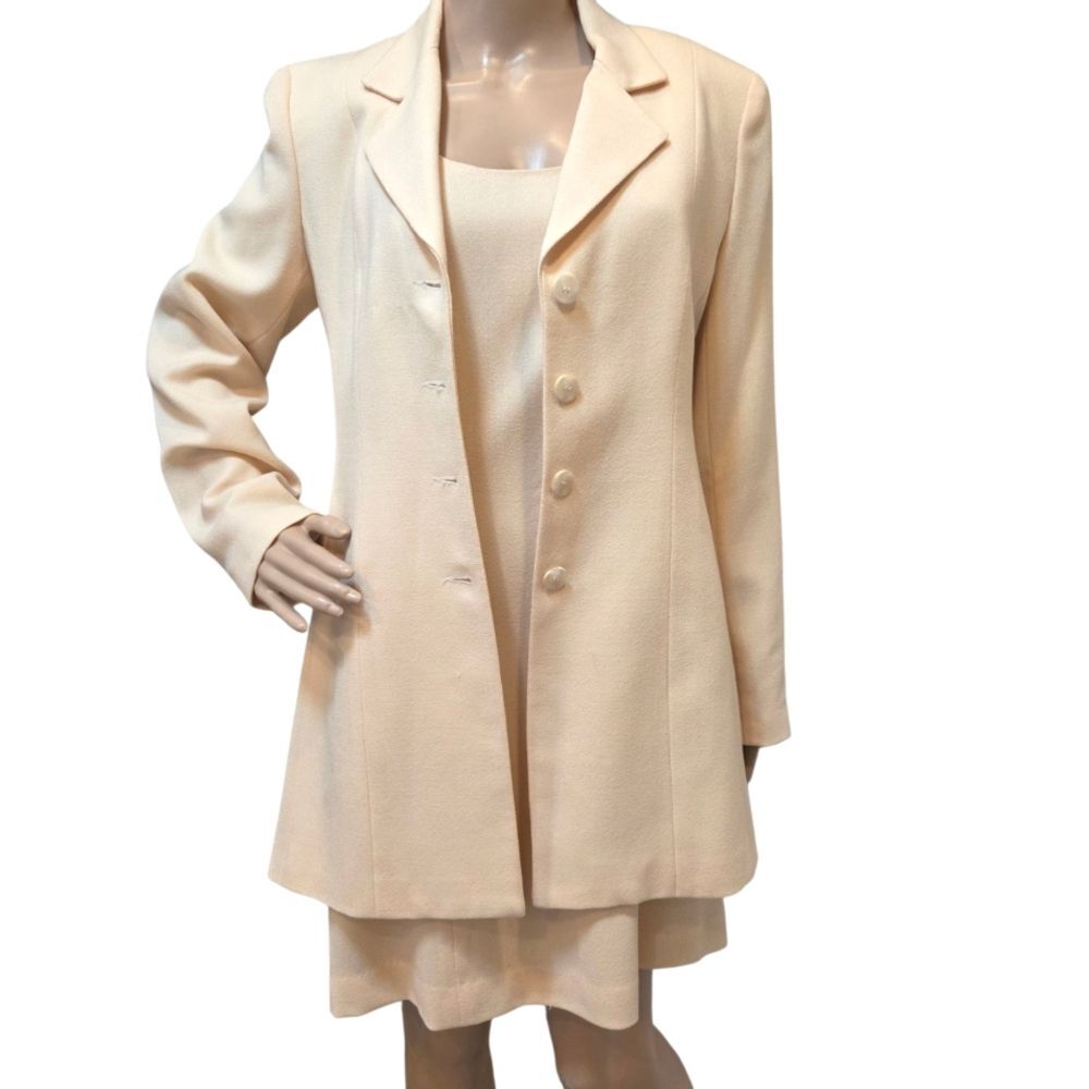 Vintage Hugo Buscati Collection Women's 2 Piece Dress Jacket Suit Yellow Wool 8